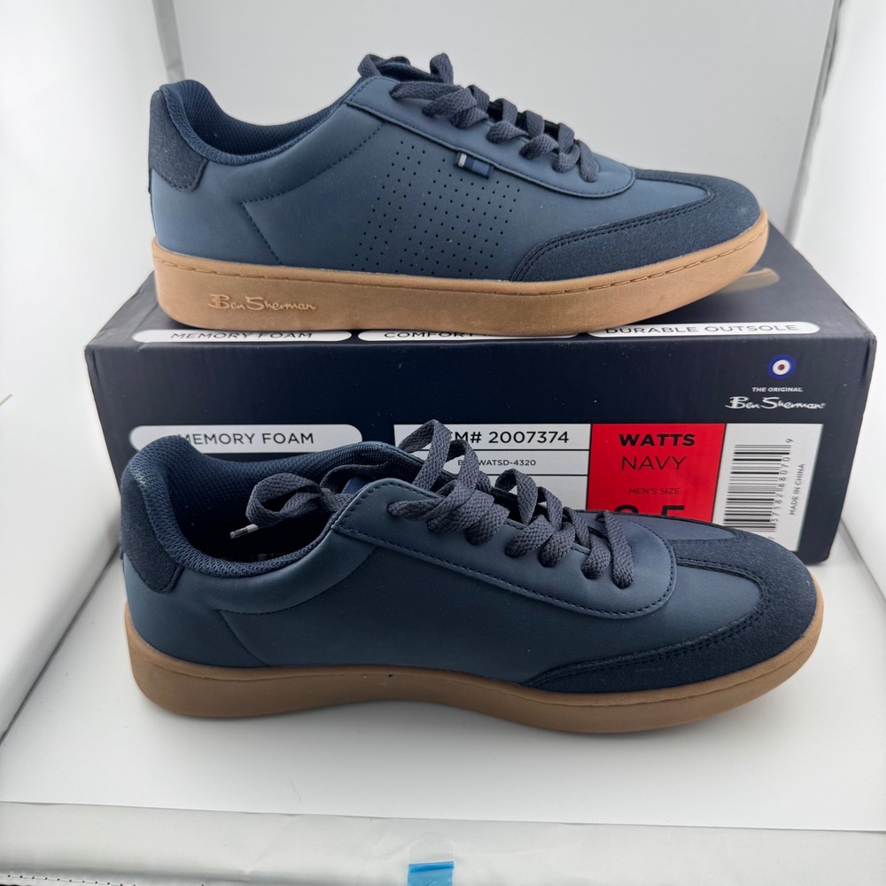 Ben Sherman Watts Sneakers Mens 8.5 Navy New NIB BSMWATSD-4320 Gum Sole Casual